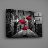 Red Umbrellas Glass Wall Art.
